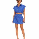 Дамски комлект Santorini Blue - риза и пола с райе — снимка 1