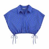 Дамски комлект Santorini Blue - риза и пола с райе — снимка 2