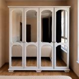 Бял 4-крилен гардероб с огледала – 206 см — снимка 1